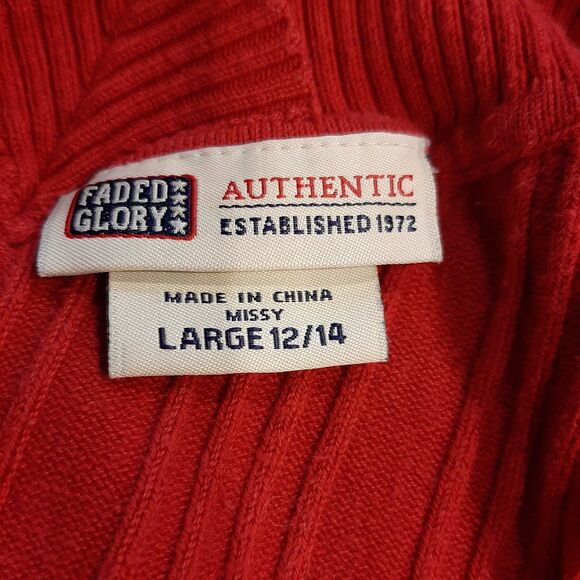 Y2K VTG Faded Glory Ribbed Large Tank 90s Striped Sleeveless Sweater V Neck Red - Picture 5 of 8